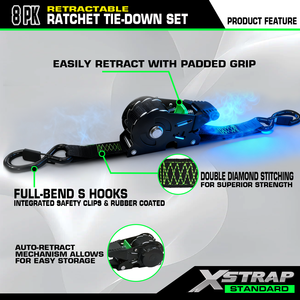 Correia automática 25mm 700kgs Auto retrátil Motocicleta Amarre Auto Correias de Catraca Retrátil com Gancho de Segurança - Product Image 3