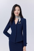 Blazer de bureau pour femme, col en V, double boutonnage, fermeture à boutons, tissé uni, pour costumes professionnels, style formel, 100% polyester