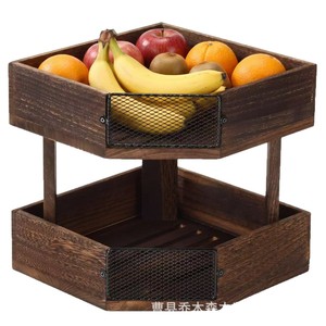 Wooden Double Layer Fruit <b>Vegetable</b> Drainer Storage Rack With <b>Stand</b> For Kitchen Desktop Use - Product Image 5