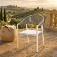 Fauteuil de jardin d'extérieur en corde tressée, chaise de patio empilable avec dossier et accoudoirs tissés, structure en plastique pour balcon, bord de piscine, terrasse