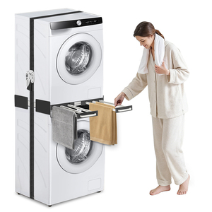 Kit de apilamiento para lavadora y secadora, color negro, con estante extraíble, universal, ajustable de 24 a 29 pulgadas, para lavadora y secadora - Product Image 1