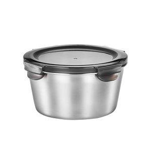 Stainless Steel Food Storage Container Round Airtight <b>Clip</b>-on Lid Lunch Box Travel Use 4 Pieces Set - Product Image 1