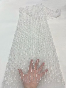 Ni. Ai thiết kế mới lớn ngọc trai sọc thêu ren váy mỏng vải lưới sáng bóng sequin đính cườm ren vải - Product Image 3