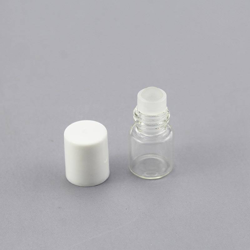 with glass roller balls and white caps