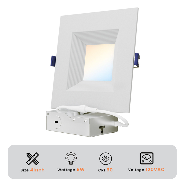 US Standard AC120V LED Indoor Modern Square Trimless Downlight 4 Inch 9W 5CCT Anti-Glare Canless Recessed Light