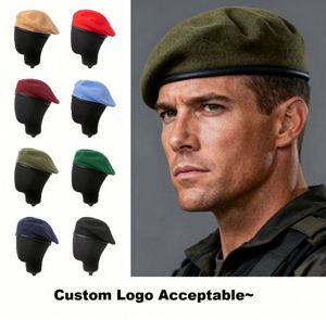 Boina Profesional de Lana para Primavera, Otoño e Invierno, para Academia, Seguridad, Guardia, con Ribete de Cuero PU y Cuerda Ajustable - Product Image 2