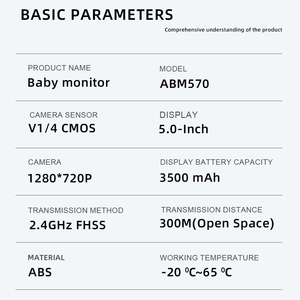 Caméra sans fil PTZ intelligente de 5 pouces, image HD 720P claire, vision nocturne infrarouge, 8 berceuses, interphone bidirectionnel, babyphone - Product Image 2