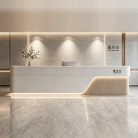 Comptoir de réception simple et élégant en bois plaqué avec éclairage LED et tiroirs de rangement pour bureau commercial