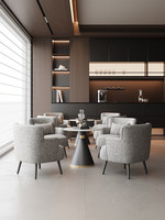Ensemble de mobilier de restaurant pour salon de thé intérieur : Fauteuil individuel moderne en tissu, petite table d'appoint de luxe, sièges de salon commerciaux