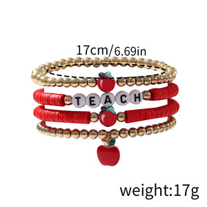 Ensemble de bracelets perlés en pâte polymère fraise et pomme, cadeau pour femme, bijoux pour la fête des enseignants, rentrée scolaire - Product Image 4