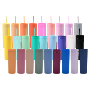 US warehouse acrylic 16oz double wall skinny tumbler with straw clear plastic drinking cup