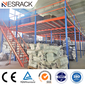 פלטפורמת עבודה משומשת במחסן, מדף גלריה בהתאמה אישית, פלטפורמת אחסון רב-מפלסית מפלדה כבדה. - Product Image 3