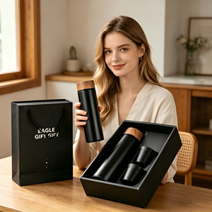 Customizable Vacuum Insulated Bottle with 2 Cups, Personalized Stainless Steel Tumbler <b>Gift</b> <b>Set</b> - Product Image 3