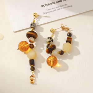 Orecchini Pendenti da <span class=keywords><strong>Donna</strong></span> con Pietre Naturali, Placcati in Oro 18K, con Occhio di Tigre e Pietre Maculate, per Ragazze - Product Image 2