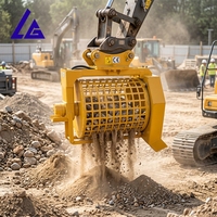 Godet tamiseur hydraulique rotatif pour mini-excavatrices, conçu pour tamiser et séparer les matériaux de traitement sur site