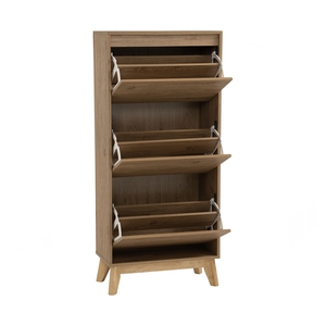 Meuble à chaussures HIRADO moderne couleur chêne naturel, organisateur d'entrée peu encombrant avec pieds en bois massif pour couloir d'appartement - Product Image 2