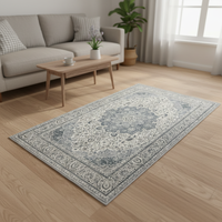 Huirong Modern Vintage Floral Runner Rugs 2x6ft Blue Low Pile Soft Polyester 1cm Thick Machine Washable for Home Corridor Use