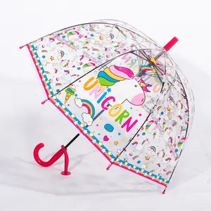 Großhandel regenschirm farbige-RST Cartoon Einhorn gedruckt bunte kleine Kinder Regenschirme für Schüler halb automatische Kinder Regenschirme für Weihnachts geschenke