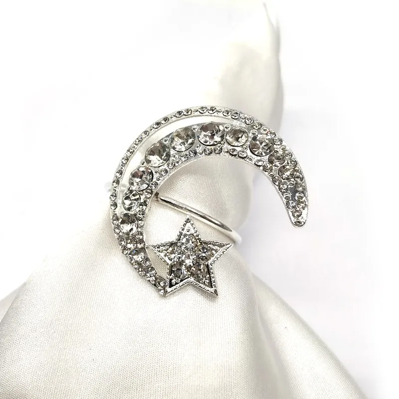 Moda estilo coreano suministros de boda brillante diamante La Luna cristal boda anillo de servilleta