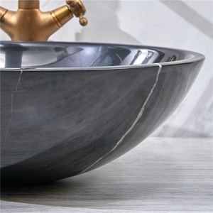 <span class=keywords><strong>Lavabo</strong></span> da Appoggio <span class=keywords><strong>Rotondo</strong></span> in Marmo Nero Marquina Moderno Aquarius AQ025 con Capacità di 9L, Ecologico - Product Image 4