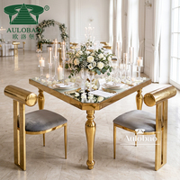 Table à manger triangulaire à 3 pieds en acier inoxydable de qualité supérieure, robuste et stable, finition miroir dorée