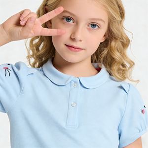 Polo per Bambine <span class=keywords><strong>con</strong></span> Colletto Picot in Cotone, Maglietta a Maniche Corte <span class=keywords><strong>con</strong></span> Stampa Animale per Uso Quotidiano Casual - Product Image 2