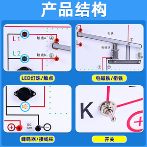 Tablero de demostración de relés electromagnéticos, física, electricidad, efectos electromagnéticos, normalmente abierto y normalmente cerrado - Product Image 1