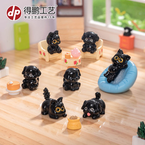 Figurine miniature de chiot et chaton noirs en résine, décoration DIY, ornement de bureau ou de voiture, version Q, petit animal - Product Image 5