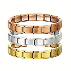 Italian Embossed Square Elastic 304 Steel Watch Strap Chain Fashion Charm <b>Bracelet</b> with Whole Italian Module Italian Charms - Product Image 6