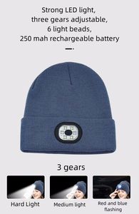 Gran oferta deportes cálido antorcha acrílico Beanie linterna Usb luz Led llamada auricular inalámbrico música Bluetooth sombrero - Product Image 4