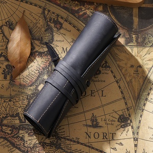 Handmade Crazy Horse Leather Pencil Case Roll-Up Pen Holder Pouch Storage Fashionable Style Scissors Sheath Brush Cover - Product Image 5