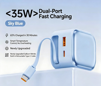 Chargeur rapide 35W GaN, adaptateur rapide, tête de charge à double port avec câble de données Type-C rétractable intégré, adapté à l'iPhone