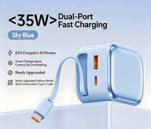 อะแดปเตอร์ชาร์จเร็ว 35W GaN <span class=keywords><strong>หัว</strong></span>ชาร์จแบบสองพอร์ตพร้อมสายเคเบิลข้อมูล Type-C แบบยืดหดได้ในตัว เหมาะสำหรับไอโฟน - Product Image 2