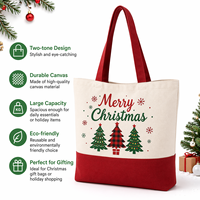 Sac de shopping personnalisé à grande capacité, sac fourre-tout en toile bicolore festif de Noël, réutilisable avec une longue poignée confortable