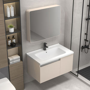 Mueble de Baño Moderno e Inteligente de Lujo con Lavabo Suspendido de Tablero de Melamina y Espejo Grande con Gabinete para Hoteles/Alquileres - Product Image 2