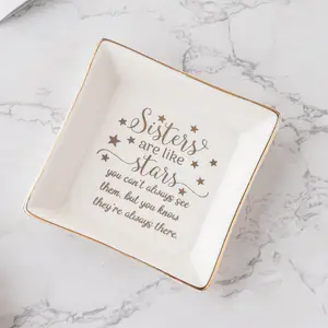 Individuelles weißes quadratisches Keramik-Erinnerungsgeschenk Teller Schmuck Geschirr Schmucktablet für Schlafzimmer und Badezimmer