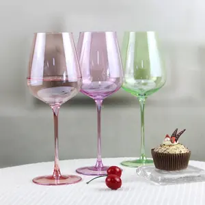 Wholesale Large 480ml Iridescent Colored Glass Crystal Wine Glasses Cups Glassware Pink Goblets