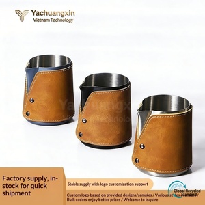 Lata para espuma de leche para café, cubierta de cuero resistente al calor, taza de acero inoxidable con forma de flor, cubierta protectora con aislamiento térmico, desmontable - Product Image 3