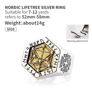Anillos <span class=keywords><strong>Kabala</strong></span> Totem Index Ring Moda Vintage Joyería Mitología nórdica Runa vikinga Plata de ley para hombre y mujer Hexágono 14g - Product Image 6