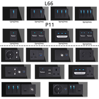 Interruptor de pared modular LangYeao 118 tipo estadounidense/tailandés con tecla de piano y reinicio automático, de vidrio templado negro - DIY