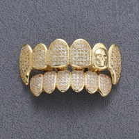 G027 Grillz Hip-Hop Européen et Américain, plaqué or, 6 pièces, en forme de crâne, pour hommes, accessoires dentaires dorés imposants et super cool
