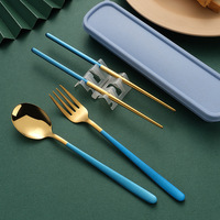 Couverts coréens en métal coloré, argenterie avec étui en acier inoxydable 304, ensemble de couverts de voyage de Camping de pique-nique en plein air