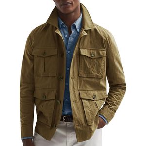 2025 hommes XL léger Safari veste décontracté boutonné coupe-vent travail manteau avec poches plaine col montant vêtements de plein air - Product Image 2