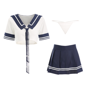 Sexy Sailor Kraag Crop Top En Contrast Piping Mini Rok Pure Student Cosplay Schoolmeisjes 3Pack Set Kostuum GR522 - Product Image 6