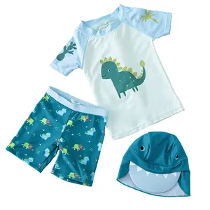 3Pc Zomer Cartoon Dinosaurus Kids Boy Badpak Set Kinderen Baby Boys Rash Guard Zwemmen Kofferbak Zonnehoed Badkleding Badpak Set