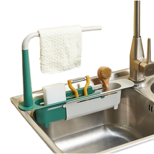 Égouttoir télescopique multifonctionnel de cuisine, support de <span class=keywords><strong>rangement</strong></span> pour torchons et essuie-tout avec filtre pour vaisselle - Product Image 1