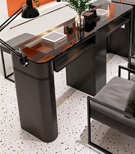 Ensemble de mobilier de salon de manucure en verre trempé avec aspirateur, table de manucure noire simple et luxueuse, fabricant - Product Image 6