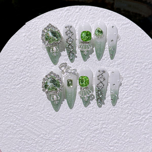 Faux ongles en résine à motif dessin animé style thé vert pour reines de la discothèque, demi-couverture, certifiés CE, forme amande, prêts à poser - Product Image 4