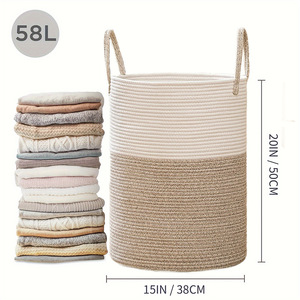 Laundry <b>Basket</b> Woven Cotton Rope Laundry <b>Hamper</b> Versatile Storage for Dirty Clothes <b>Baby</b> Toys Blankets in Bathroom Living Room - Product Image 3