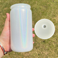 Verre à bière holographique iridescent scintillant de 16 oz, prêt à être expédié, avec couvercle en plastique et paille, idéal pour la sublimation